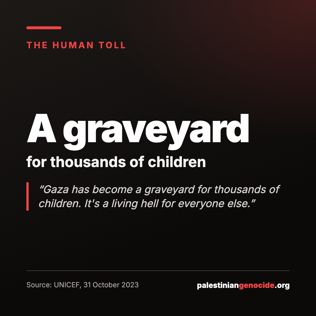 A graveyard for thousands of children. Gaza has become a graveyard for thousands of children. It's a living hell for everyone else. Source: UNICEF, 31 October 2023.