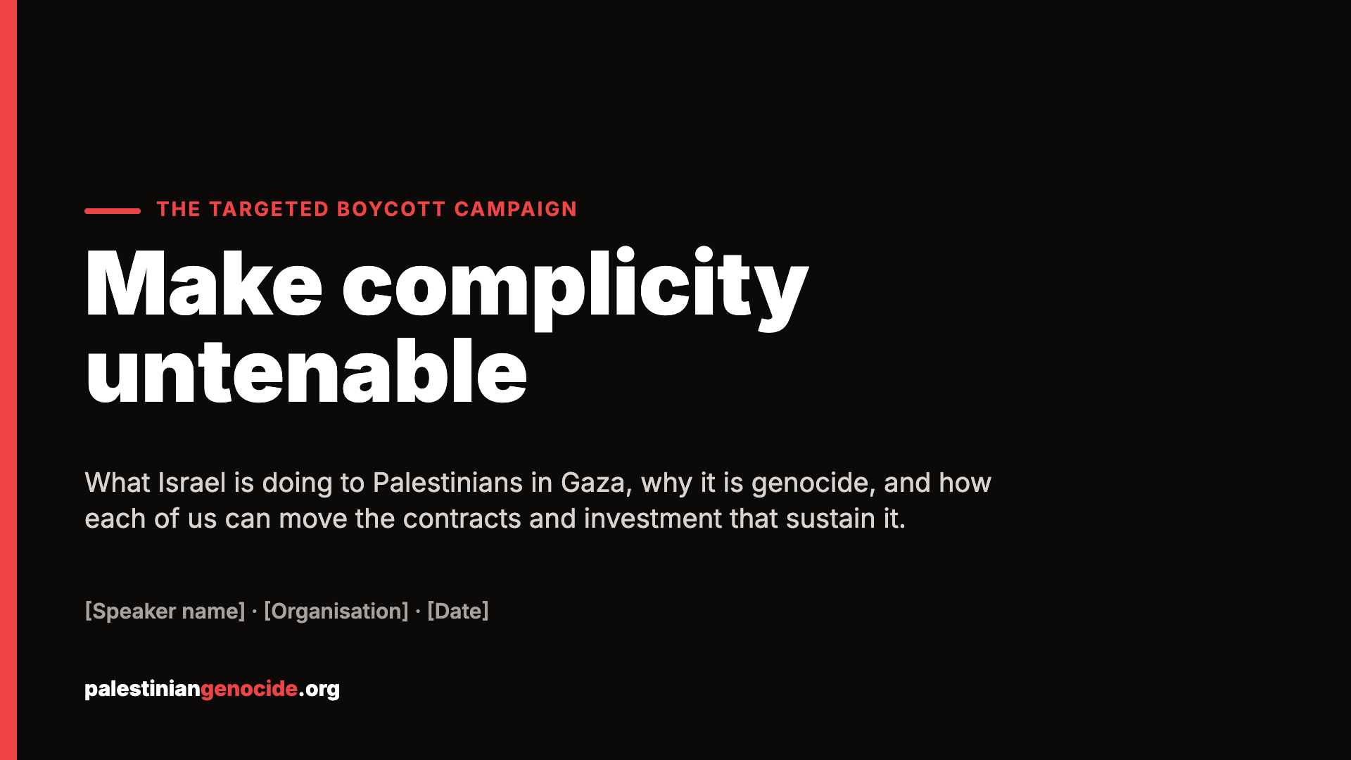 Title slide: Make complicity untenable